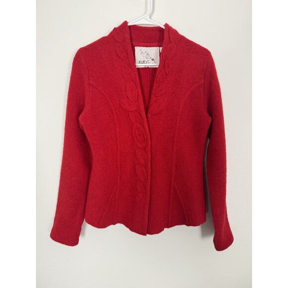 Anthropologie Boiled Wool Jacket Red Thistle & Lavender S - Picture 1 of 8